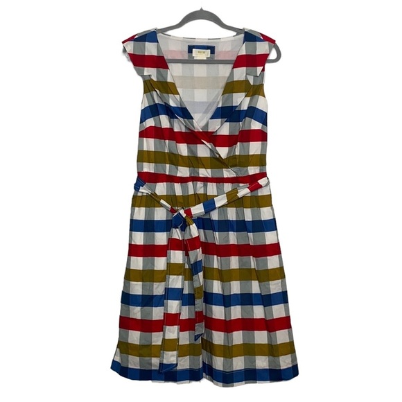 Maeve by Anthropologie Womens Red & Blue Cricket Club Belted Mini Dress size 6 - Picture 1 of 10